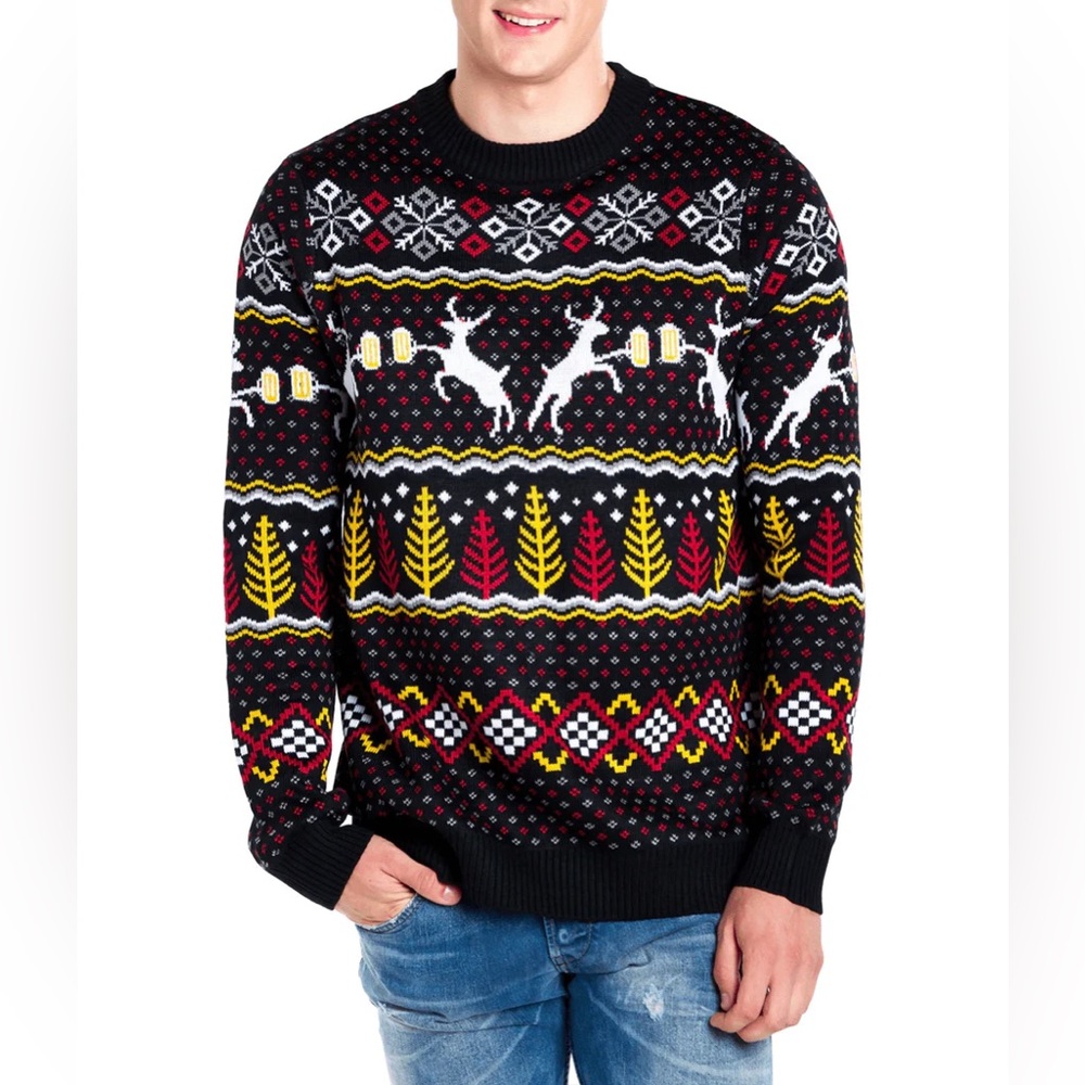 TIPSEY ELVES. MEN'S CARIBREW UGLY CHRISTMAS SWEATER